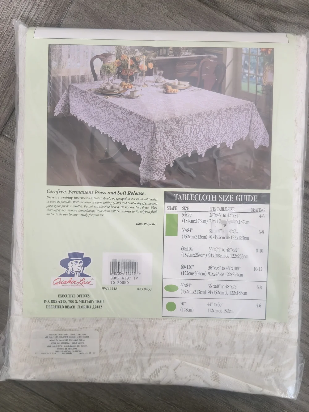 Vtg Quaker Lace 70” Round Tablecloth White USA Washable Romantic Cottage Shabby
